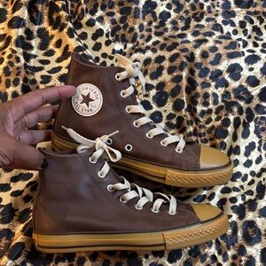 Converse All Star Chuck Taylor high top shoes Youth 3 Women 5 brown leather gold